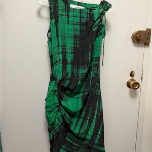 Thakoon One Shoulder Green and Black Dress